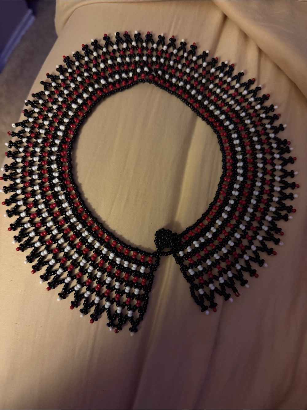 Handmade Black and Red Beaded Collar Necklace